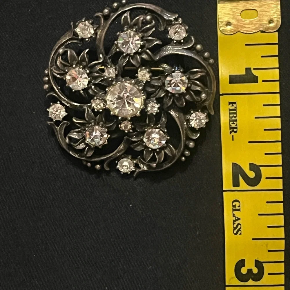 Vintage Silver Tone Rhinestone Brooch Signed Coro